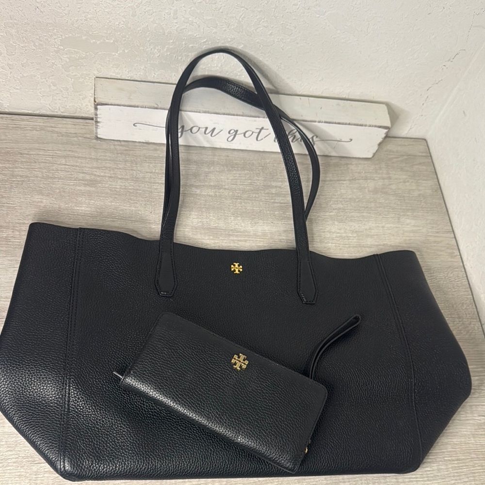 Tory Burch Black Tote and Wallet Set